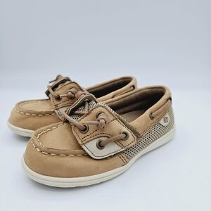 Sperry Shoresider Jr Leather Toddler Girl's Memory Foam Tan Boat Shoes Loafers